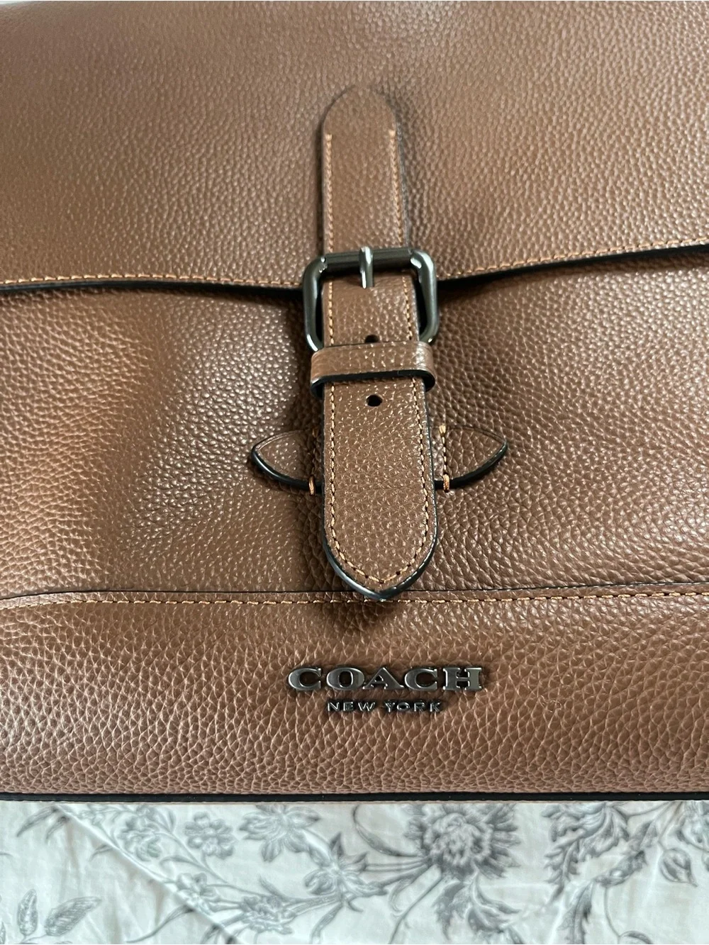 Coach Chestnut Brown Pebbled Leather Messenger Bag with Buckle